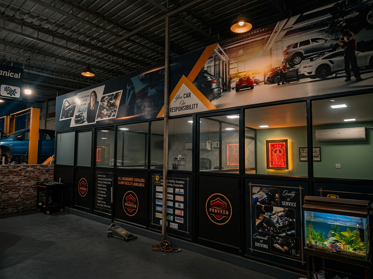 Praveen Motorz service bay frontage